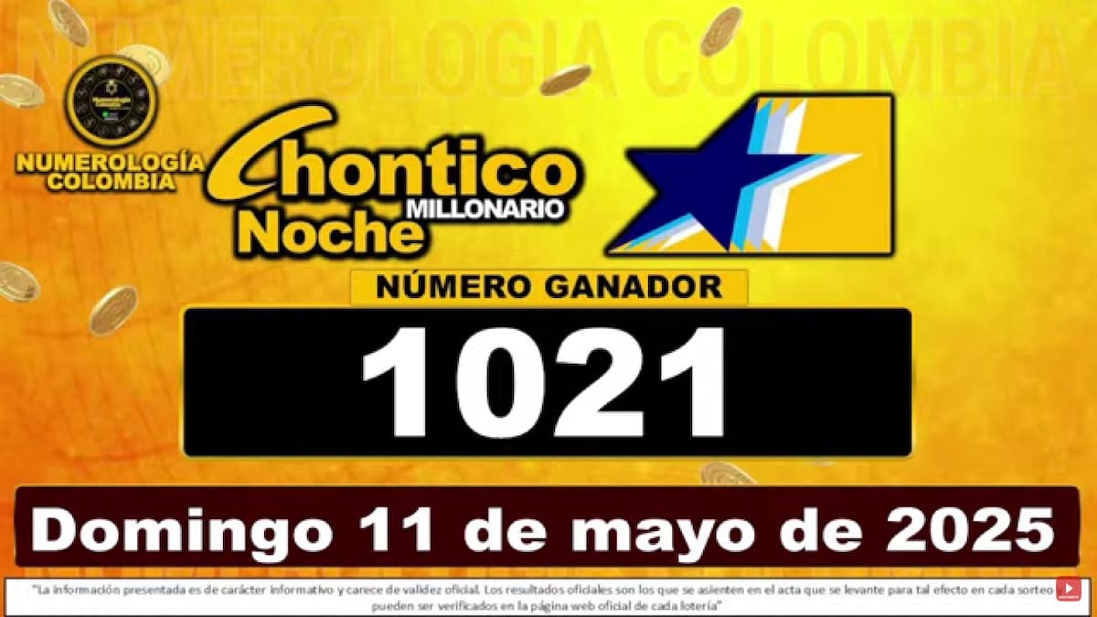 Resultado del sorteo del chance Chontico Noche del 11 de mayo del 2025. // Foto: captura de video