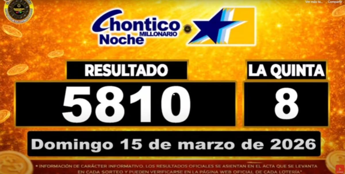 Resultado del sorteo del chance Chontico Noche del 15 de marzo de 2026. // Foto: captura de pantalla