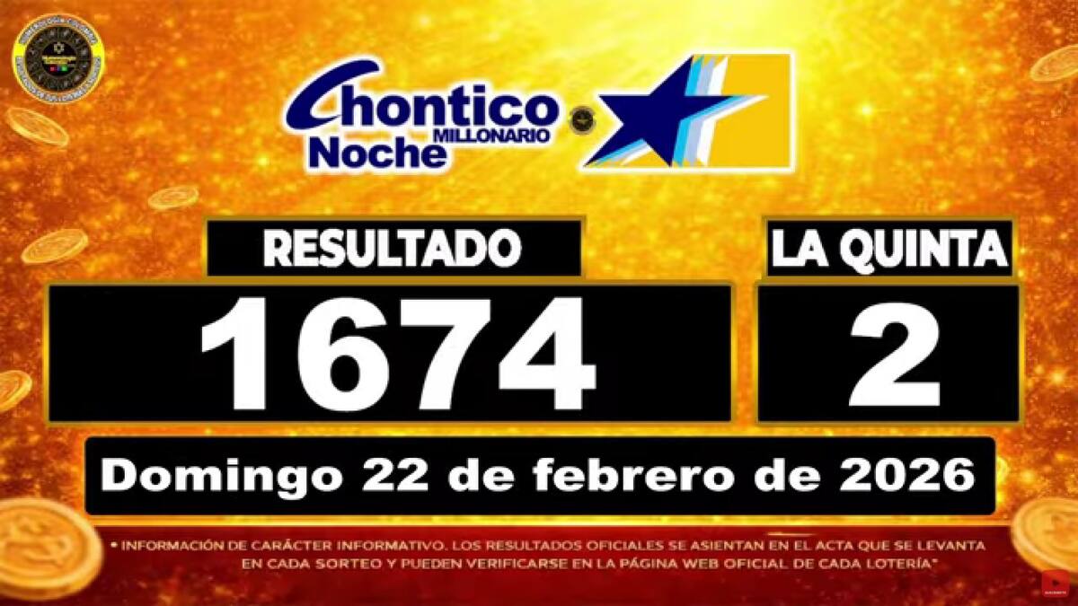 Resultado del sorteo del chance Chontico Noche del 22 de febrero de 2026. // Foto: captura de pantalla