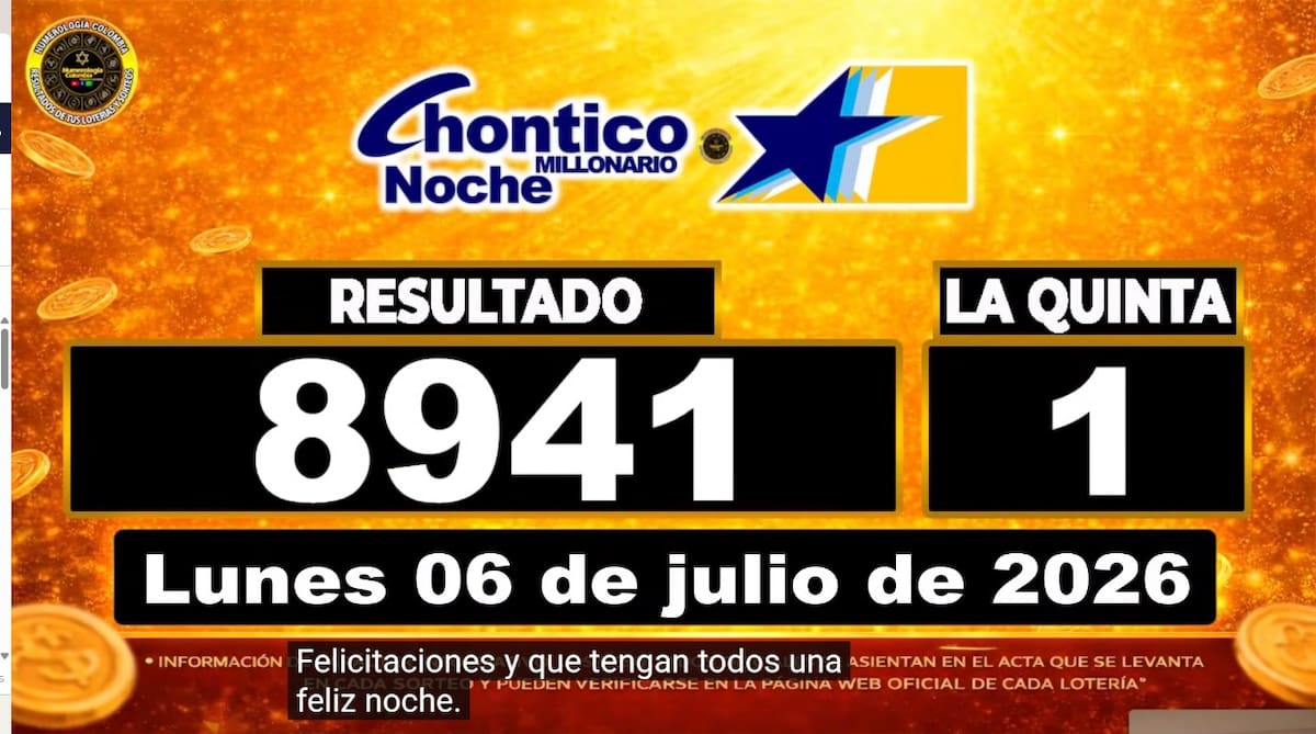 Resultado del sorteo del chance Chontico Noche del 6 de junio de 2026. // Foto: captura de pantalla de Youtube @NumerologíaColombia