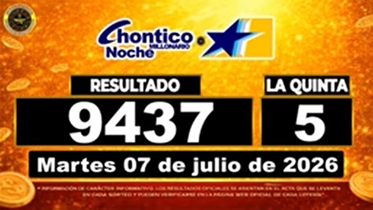 Resultado del sorteo del chance Chontico Noche del martes 7 de julio de 2026. // Foto: captura de pantalla de Youtube @NumerologíaColombia