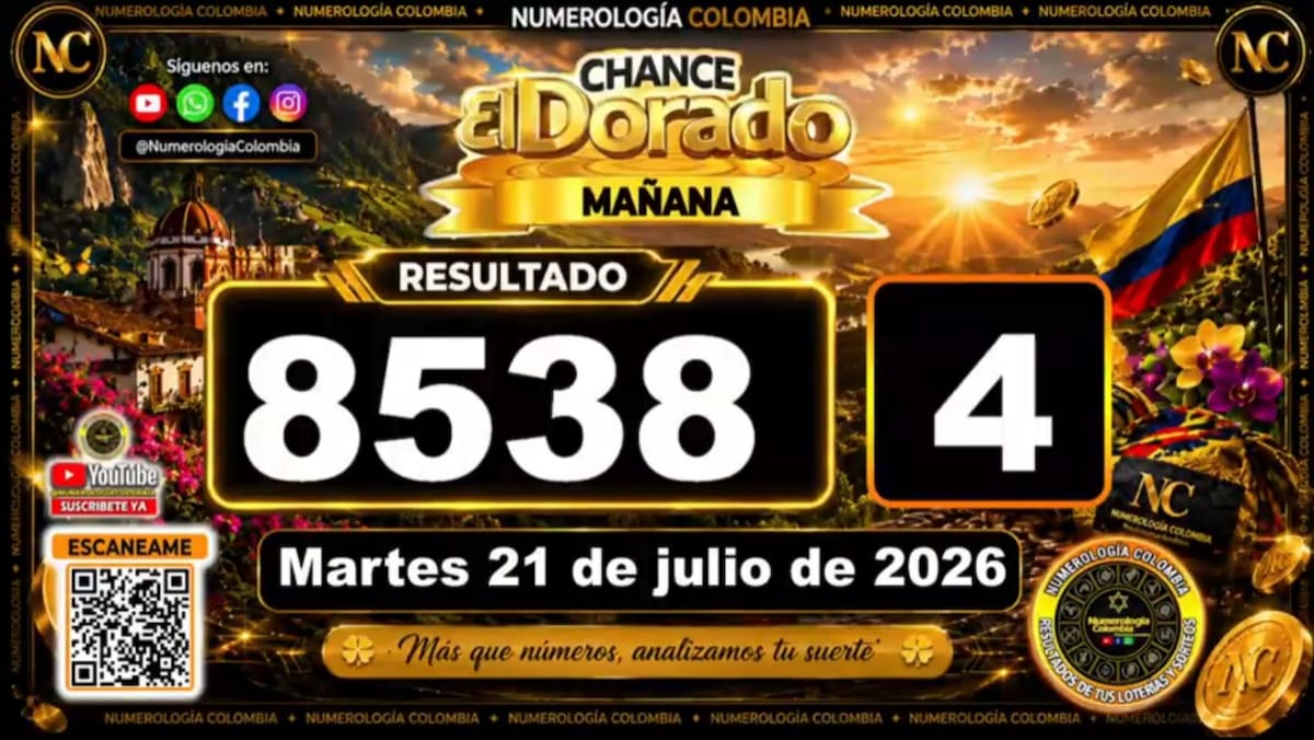 Resultado del sorteo del chance El Dorado Mañana del 21 de julio de 2026. // Foto: captura de pantalla de Youtube @NumerologíaColombia