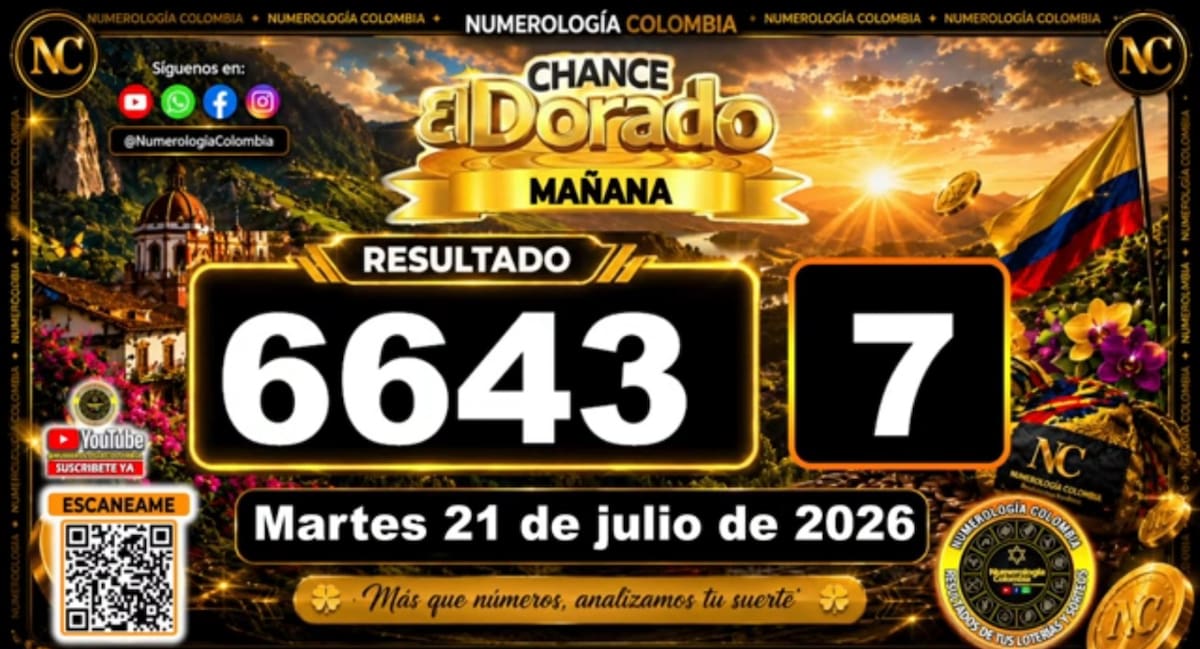 Resultado del sorteo del chance El Dorado Mañana del 22 de julio de 2026. // Foto: captura de pantalla de Youtube @NumerologíaColombia