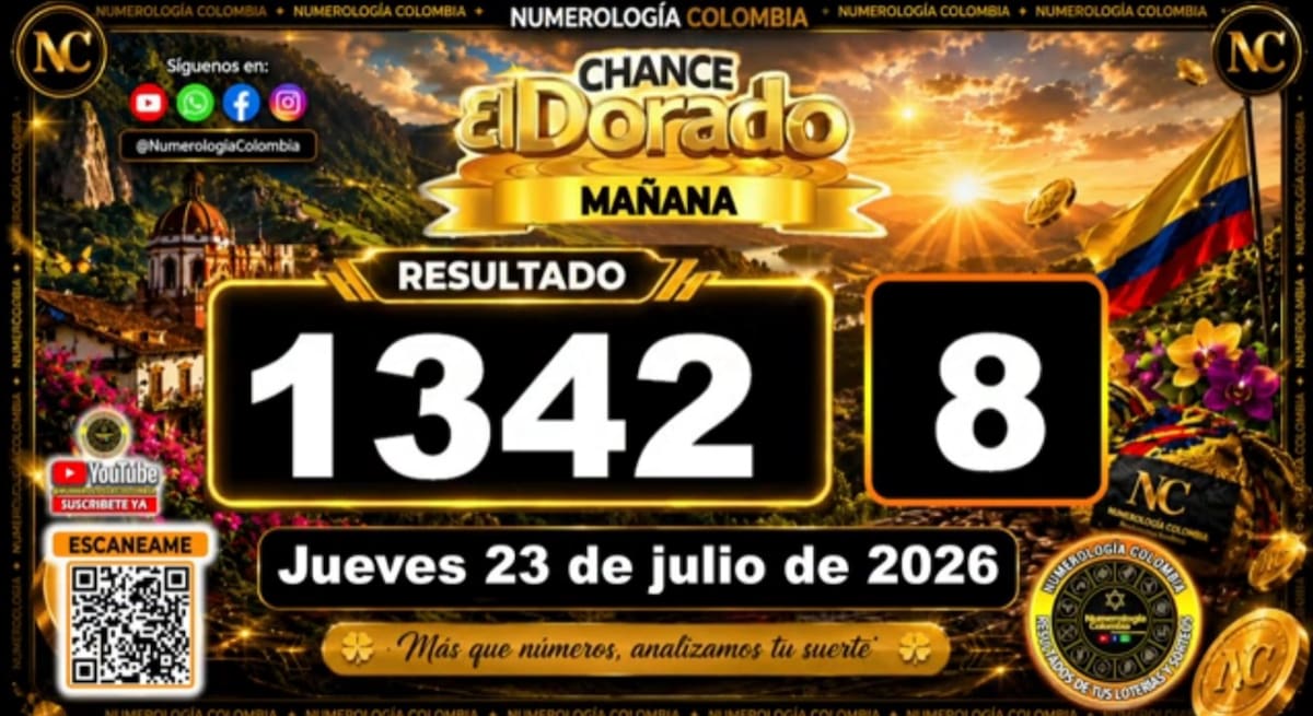 Resultado del sorteo del chance El Dorado Mañana del 23 de julio de 2026. // Foto: captura de pantalla de Youtube @NumerologíaColombia