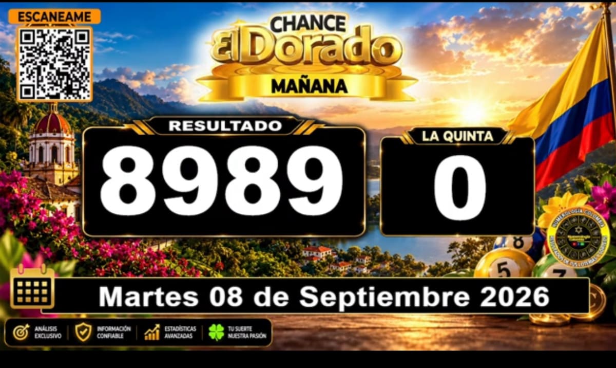 Resultado del sorteo del chance El Dorado Mañana del 8 de septiembre de 2026. // Foto: captura de pantalla de Youtube @NumerologíaColombia