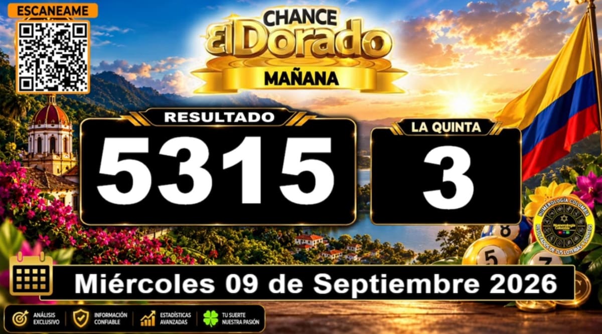 Resultado del sorteo del chance El Dorado Mañana del 9 de septiembre de 2026. // Foto: captura de pantalla de Yotube @NumerologíaColombia
