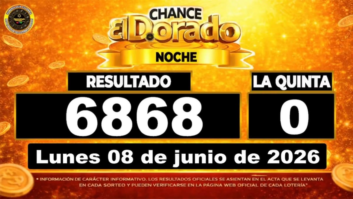 Resultado del sorteo del chance El Dorado Noche del 8 de junio de 2026. // Foto: captura de pantalla con fines informativos de Youtube @NumerologíaColombia