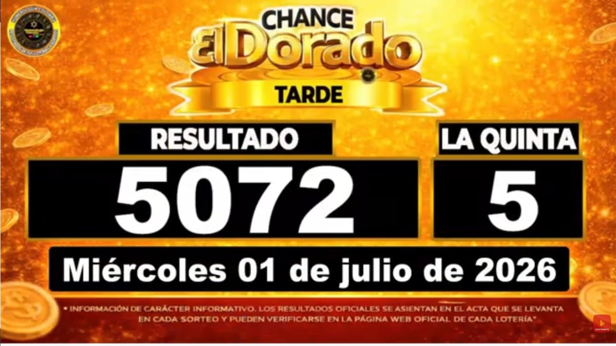 Resultado del sorteo del chance El Dorado Tarde del 1 de julio de 2026 . // Foto: captura de pantalla de Youtube @NumerologíaColombia