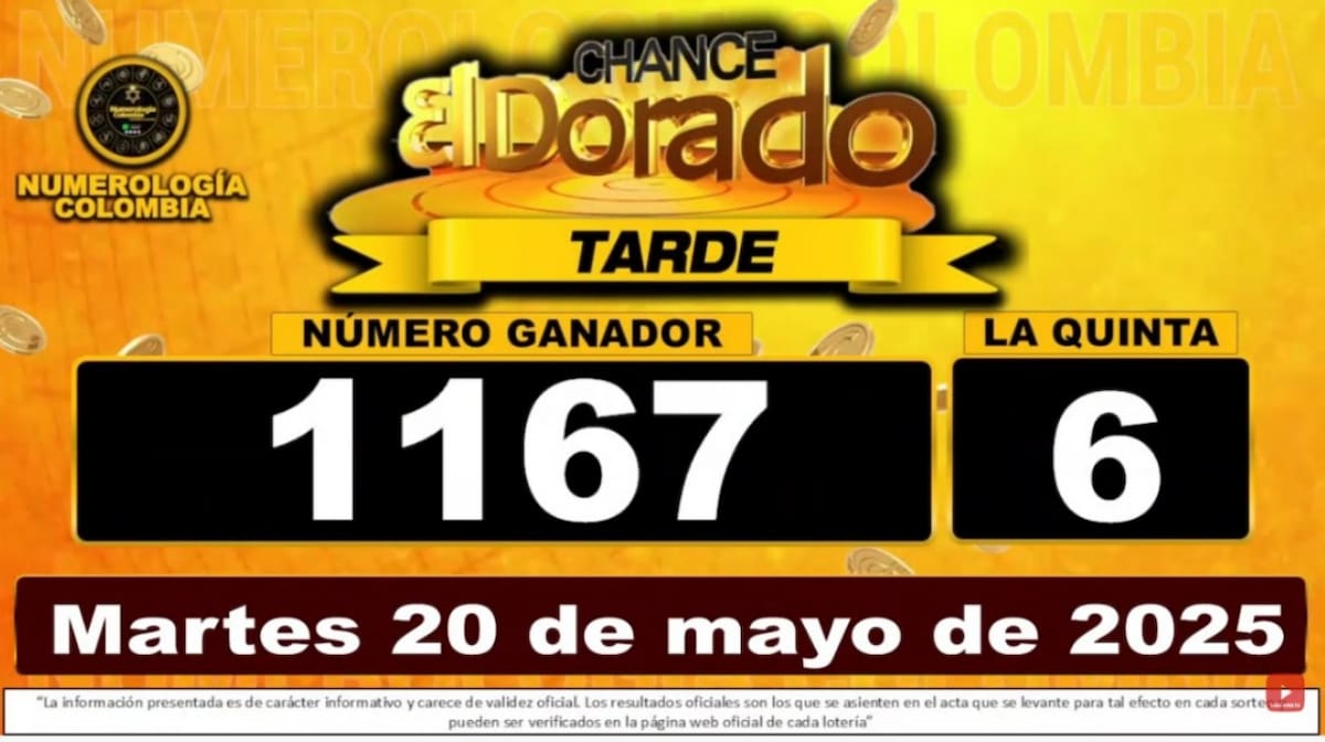 Resultado del sorteo del chance El Dorado Tarde del 2025. // Foto: captura de pantalla