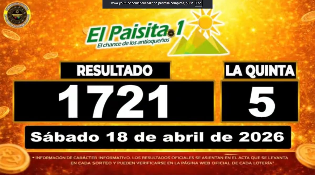 Resultado del sorteo del chance El Paisita Día del 18 de abril de 2026. // Foto: captura de pantalla