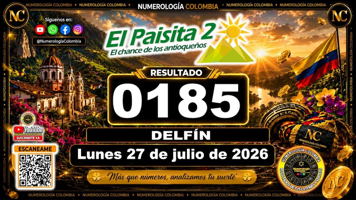 Resultado del sorteo del chance El Paisita Noche del 27 de julio de 2026. // Foto: captura de pantalla de Youtube @NumerologíaColombia