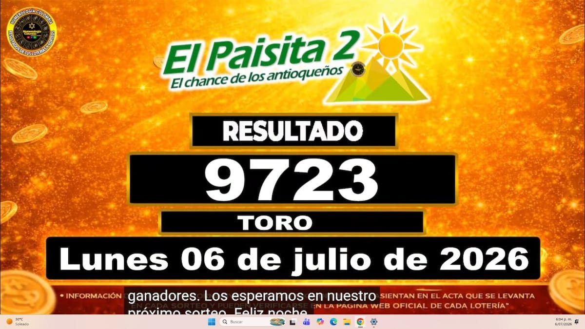 Resultado del sorteo del chance El Paisita Noche del 6 de junio de 2026. // Foto: captura de pantalla de Youtube @NumerologíaColombia
