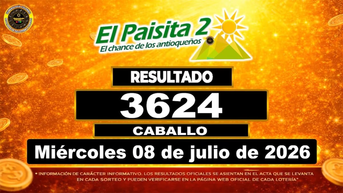 Resultado del sorteo del chance El Paisita Noche del 8 de julio de 2026. // Foto: captura de pantalla de Youtube @NumerologíaColombia