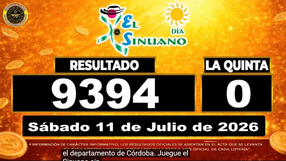 Resultado del sorteo del chance El Sinuano del 11 de julio de 2026. // Foto: captura de pantalla de Youtube @NumerologíaColombia