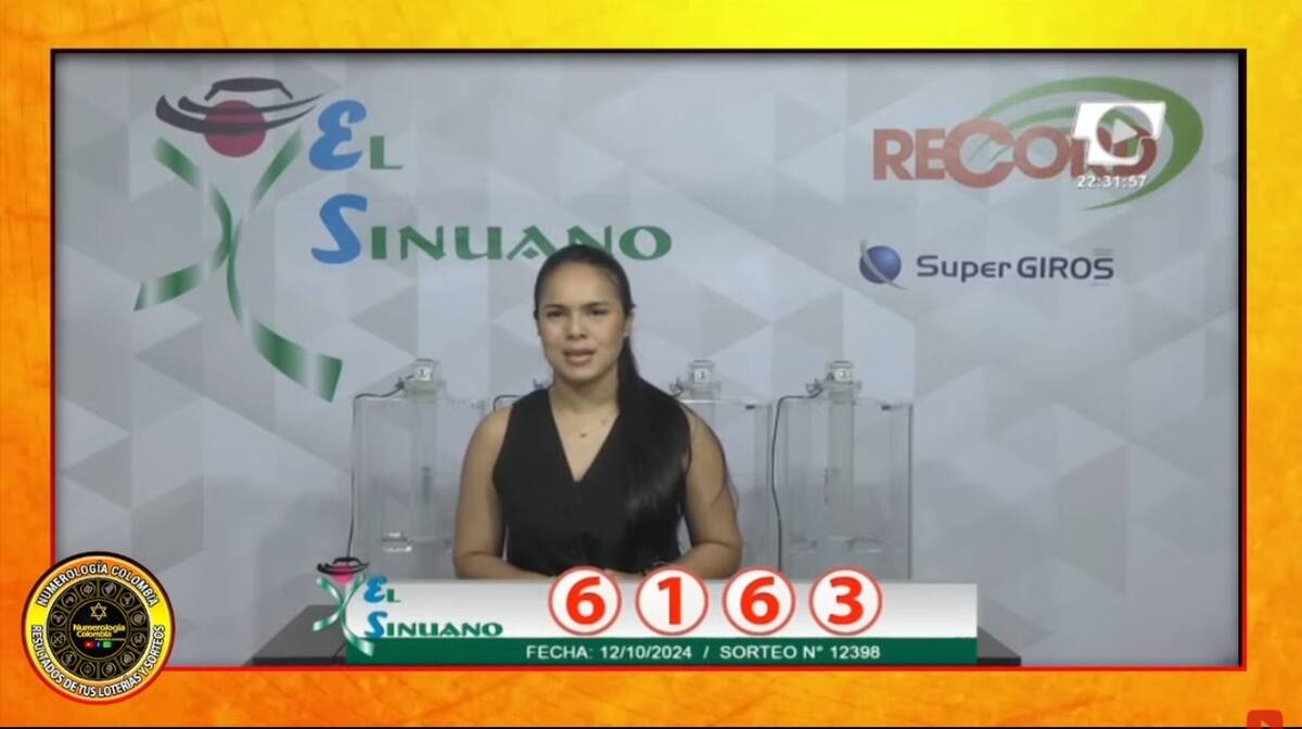 Resultado del sorteo del chance El Sinuano del 12 de octubre del 2024. // Foto de internet