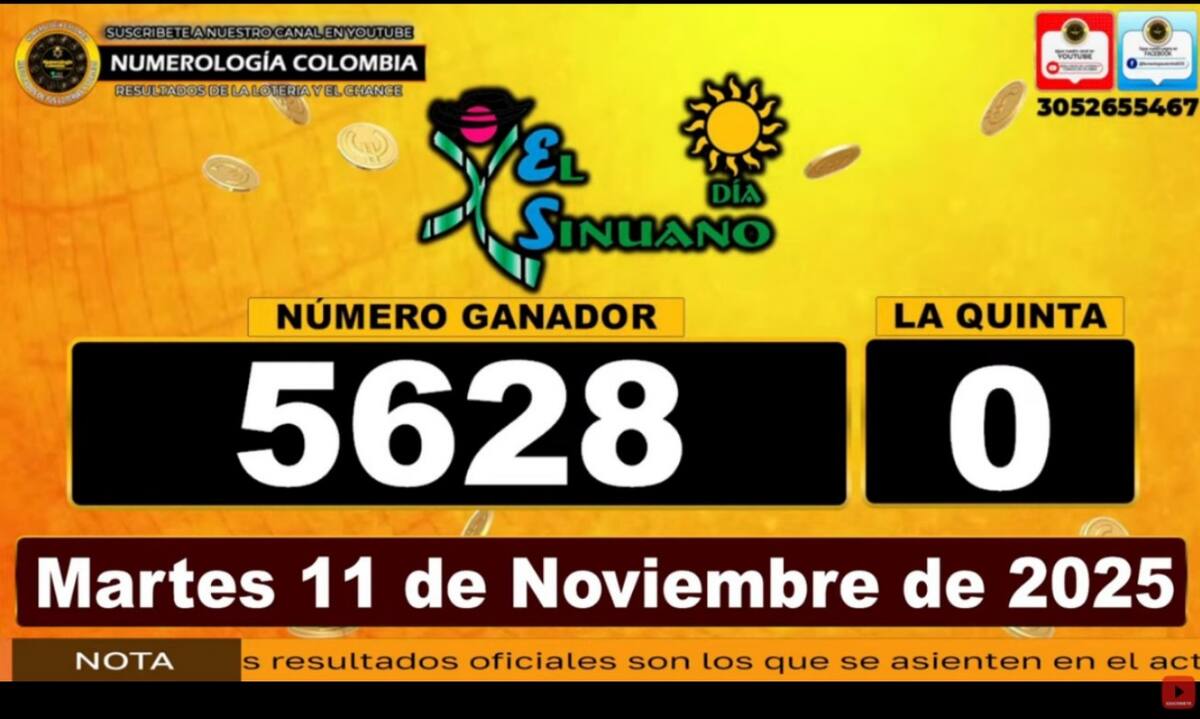 Resultado del sorteo del chance El Sinuano Día del 11 de noviembre del 2025. // Foto: captura de pantalla