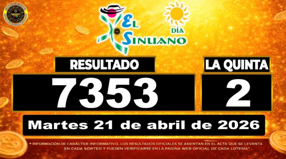 Resultado del sorteo del chance El Sinuano Día del 21 de abril de 2026. // Foto: captura de pantalla