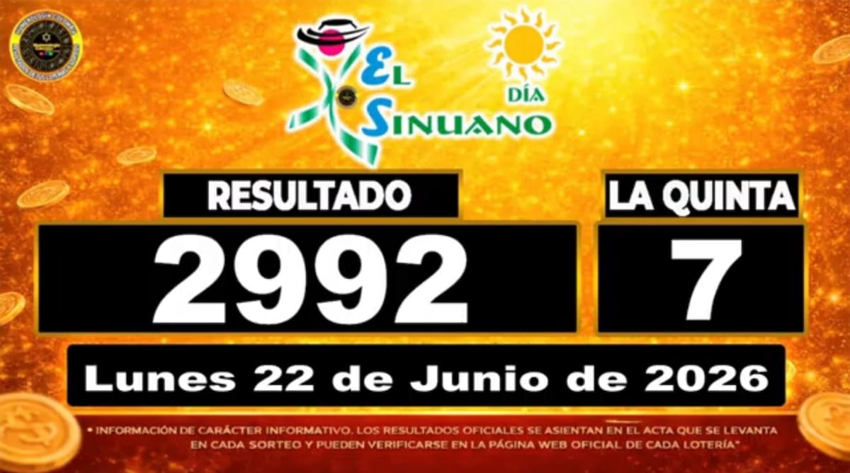 Resultado del sorteo del chance El Sinuano Día del 22 de junio de 2026. // Foto: captura de pantalla de Youtube @NumerologíaColombia