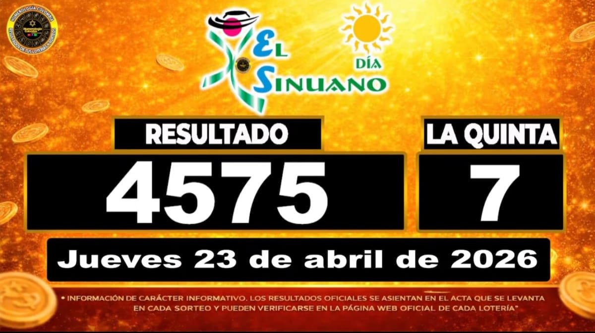 Resultado del sorteo del chance El Sinuano Día del 23 de abril de 2026. // Foto: captura de pantalla