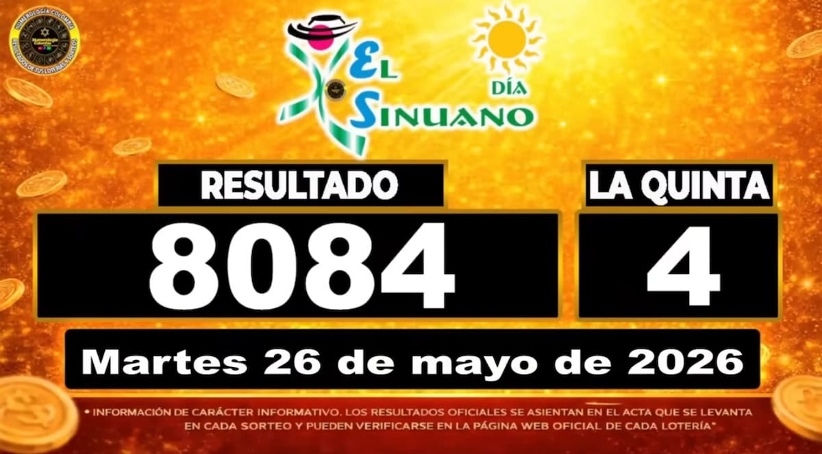 Resultado del sorteo del chance El Sinuano Día del 26 de mayo de 2026. // Foto: captura de pantallade Youtube @Numerología Colombia