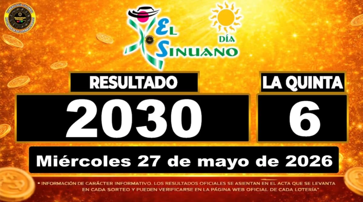 Resultado del sorteo del chance El Sinuano Día del 27 de mayo de 2026. // Foto: captura de pantalla de Youtube @NumerologíaColombia