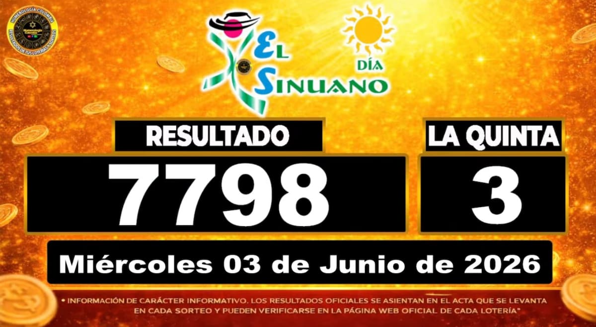 Resultado del sorteo del chance El Sinuano Día del 3 de junio de 2026. // Foto: captura de pantalla de Youtube @NumerologíaColombia