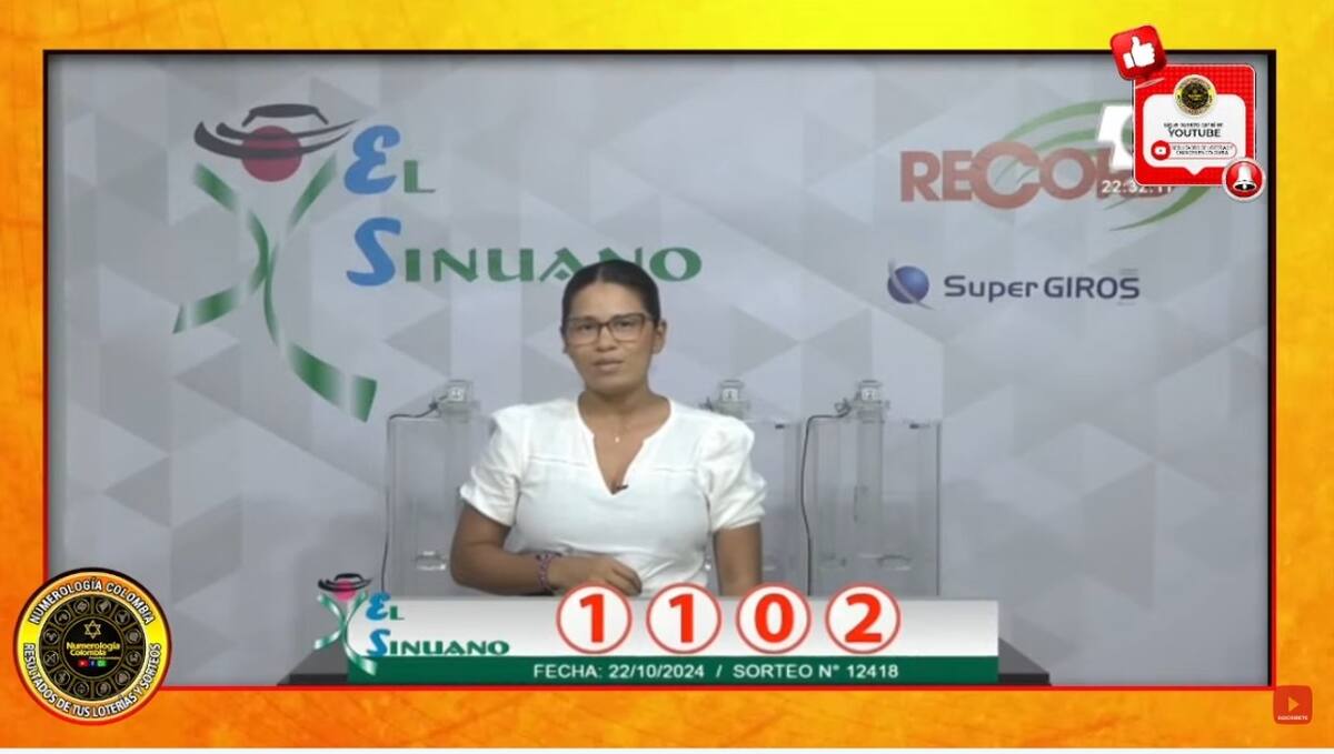 Resultado del sorteo del chance El Sinuano Noche del 22 de octubre del 2024. // Foto de internet