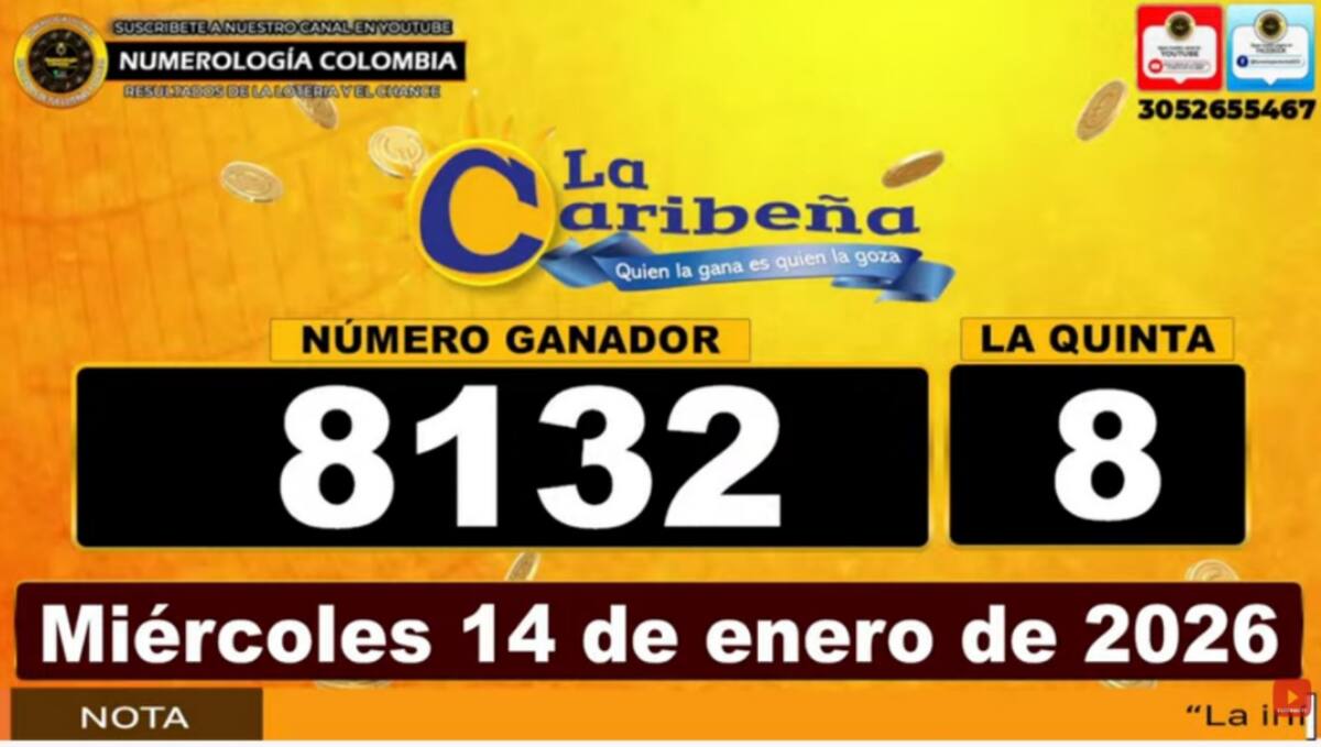 Resultado del sorteo del chance La Caribeña Día del 14 de enero del 2026. // Foto: captura de pantalla
