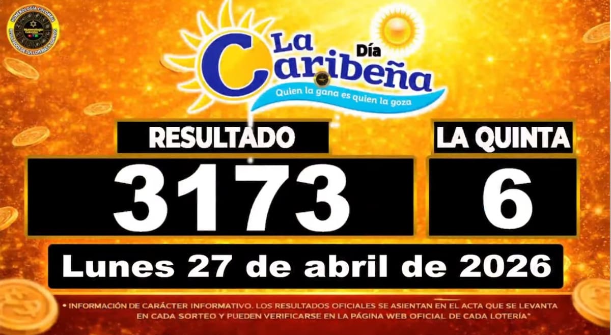 Resultado del sorteo del chance La Caribeña Día del 27 de abril de 2026. // Foto: captura de pantalla