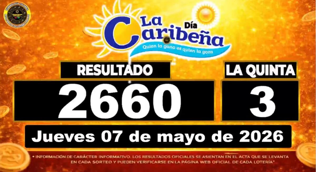 Resultado del sorteo del chance La Caribeña Día del 7 de mayo de 2026. // Foto: captura de pantalla