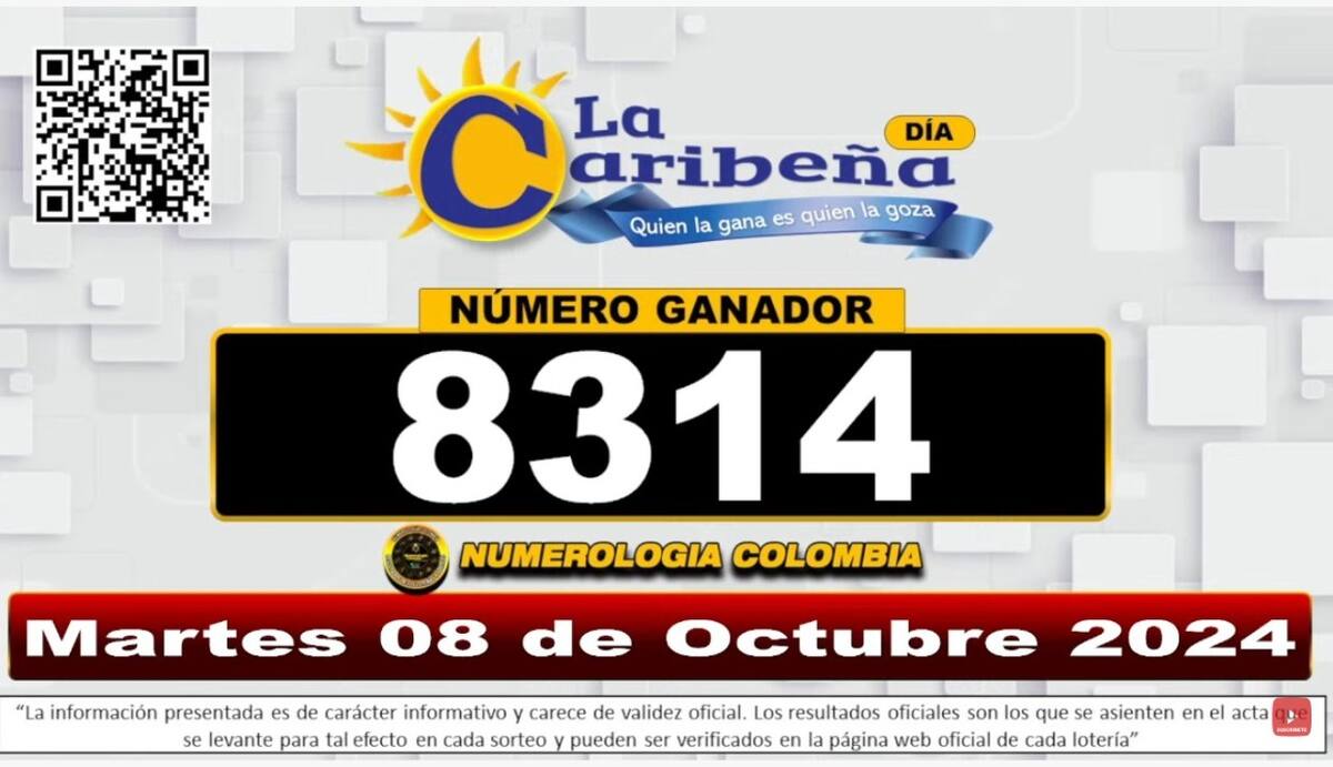 Resultado del sorteo del chance La Caribeña Día del 8 de octubre del 2024. // Foto de internet