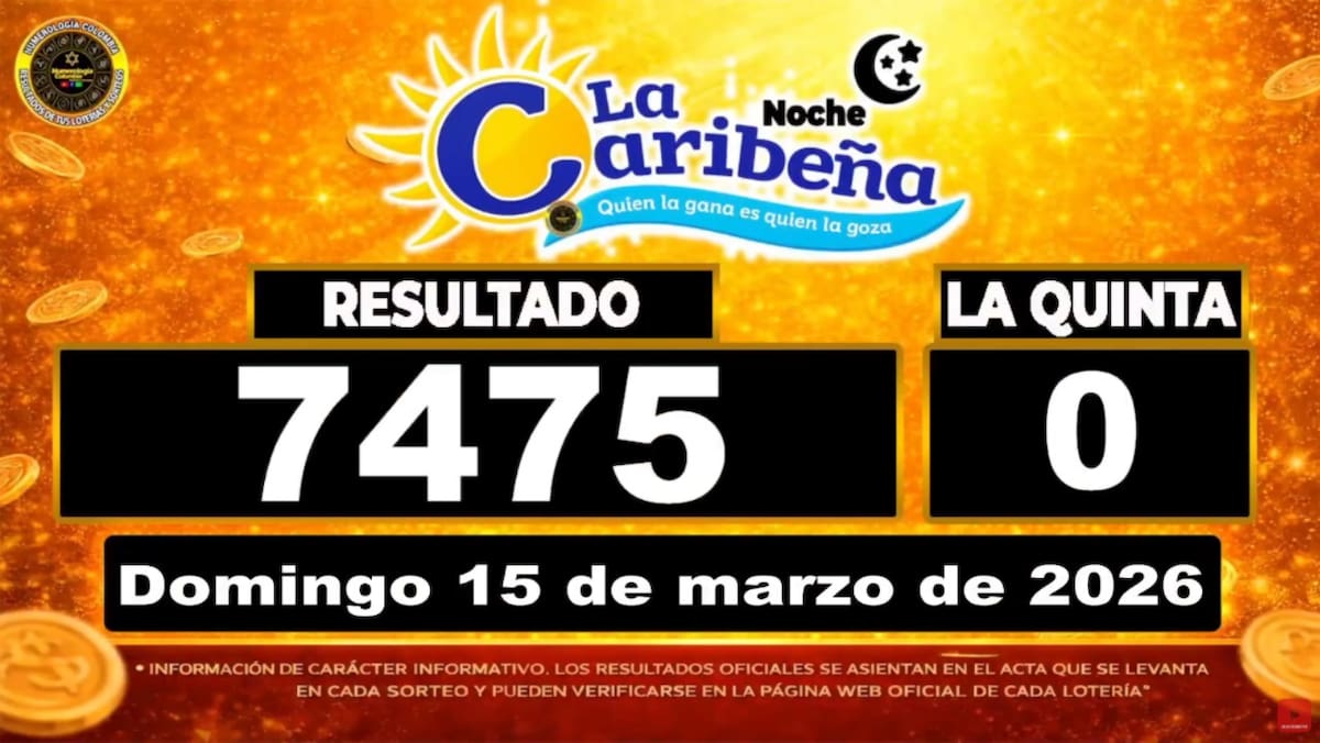 Resultado del sorteo del chance La Caribeña Noche del 15 de marzo de 2026. // Foto: captura de pantalla