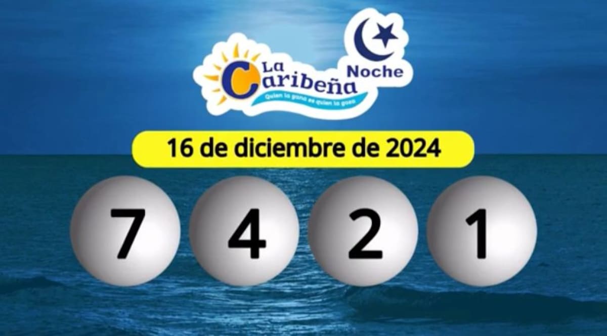Resultado del sorteo del chance La Caribeña Noche del 16 de diciembre del 2024. // Foto de internet