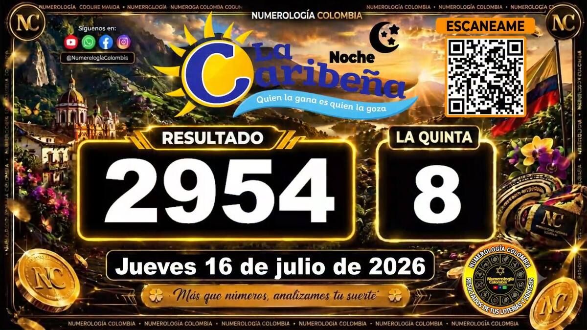 Resultado del sorteo del chance La Caribeña Noche del 16 de julio de 2026. // Foto: captura de pantalla de Youtube @NumerologíaColombia