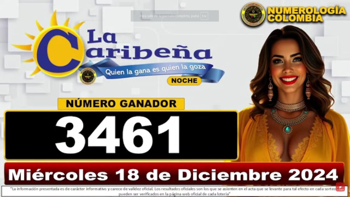 Resultado del sorteo del chance La Caribeña Noche del 18 de diciembre del 2024. // Foto de internet