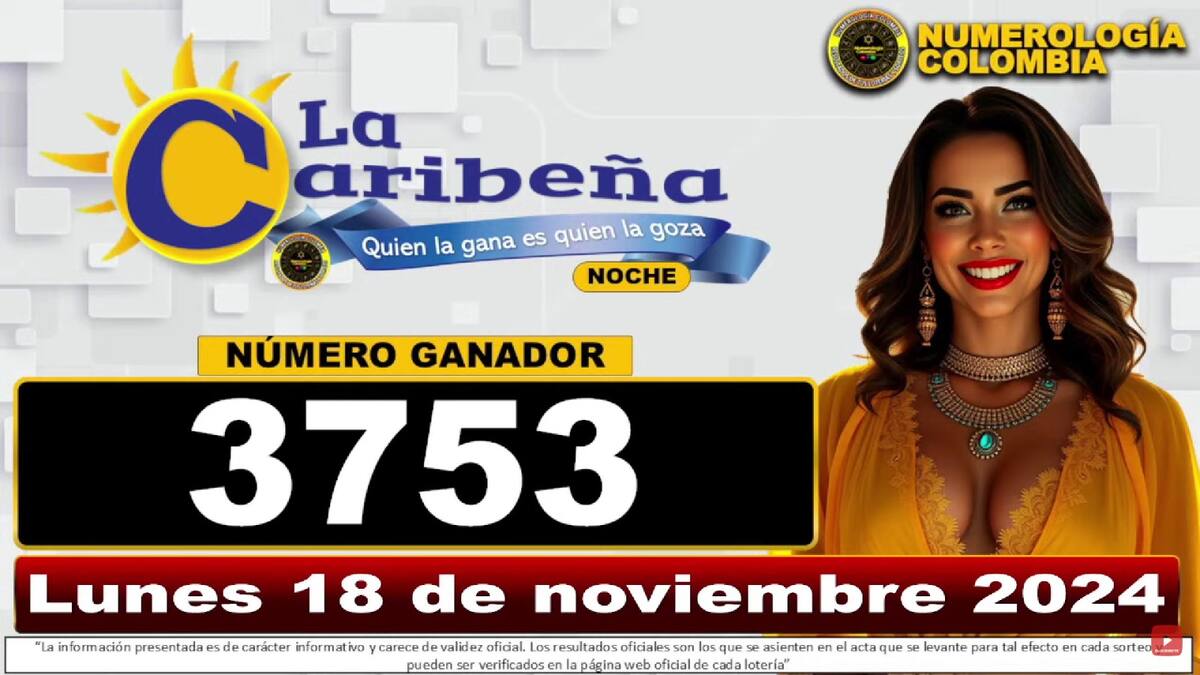 Resultado del sorteo del chance La Caribeña Noche del 18 de noviembre del 2024. // Foto de internet