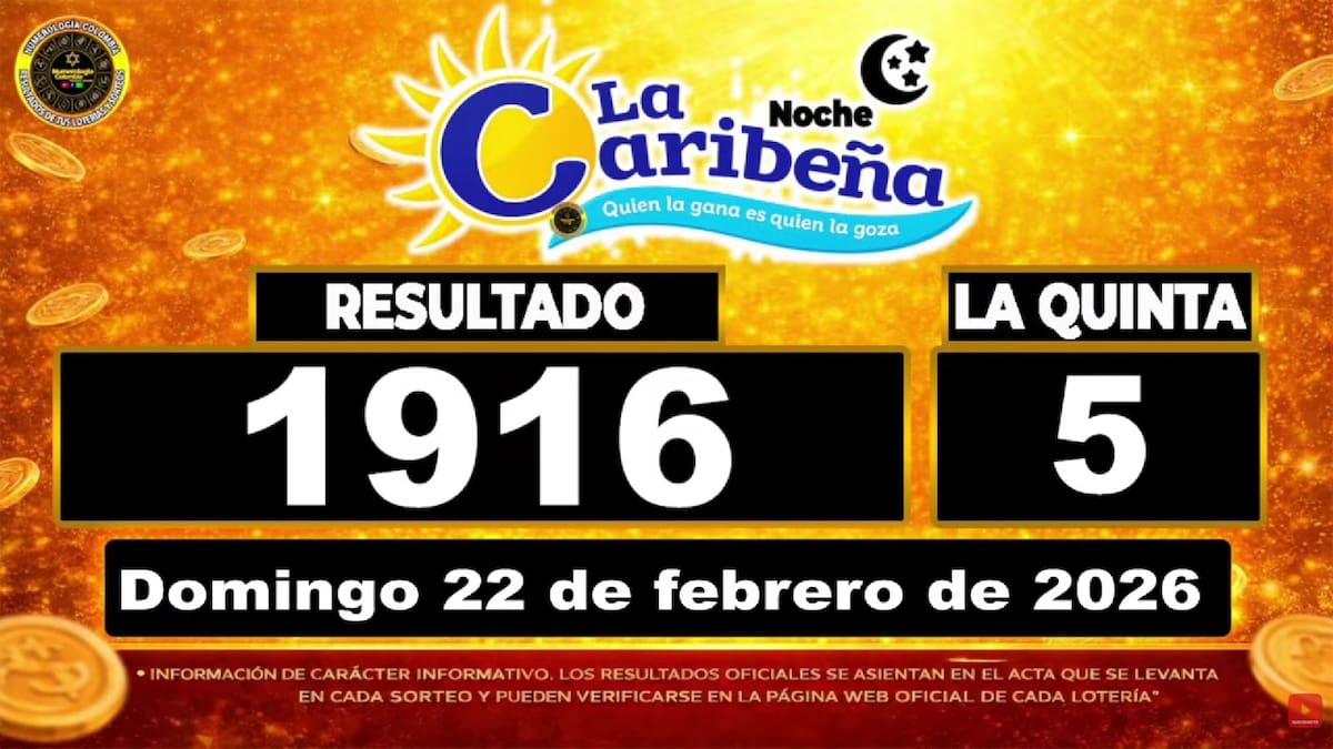 Resultado del sorteo del chance La Caribeña Noche del 22 de febrero de 2026. // Foto: captura de pantalla