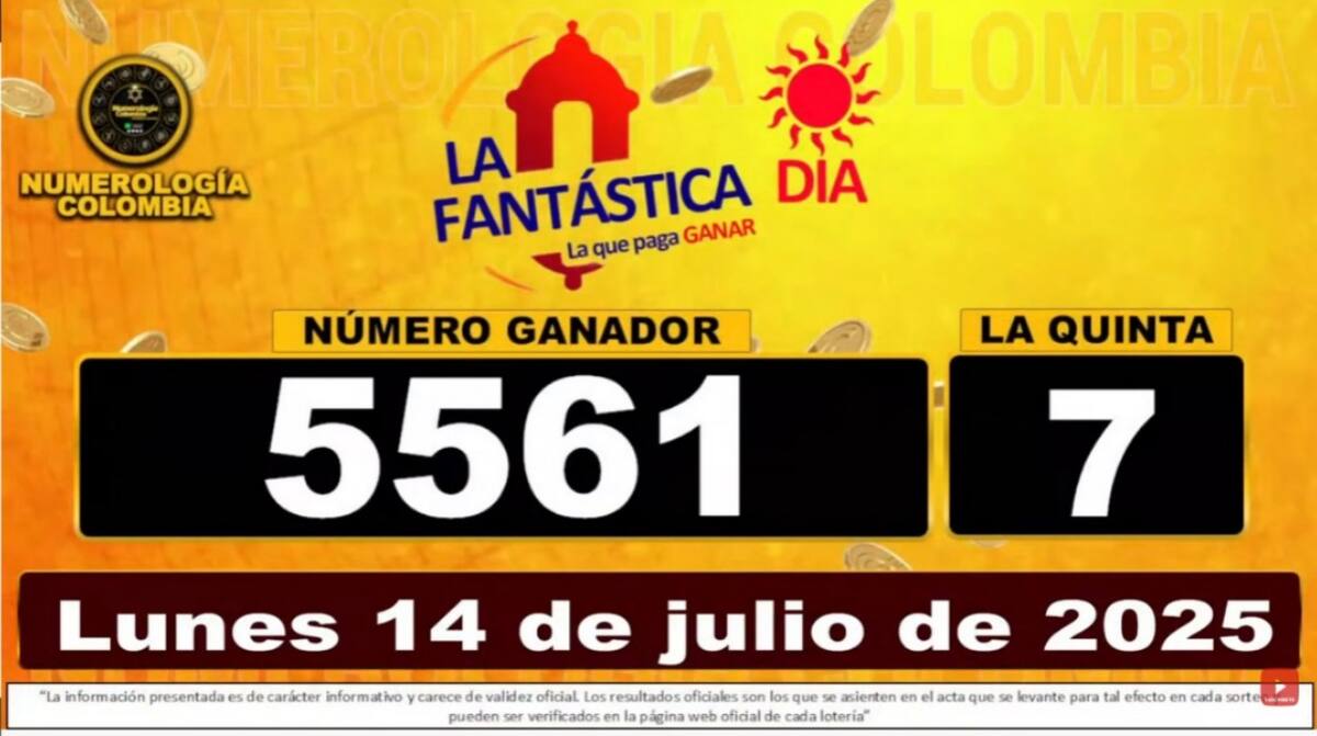 Resultado del sorteo del chance La Fantástica Día del 14 de julio del 2025. // Foto: captura de video