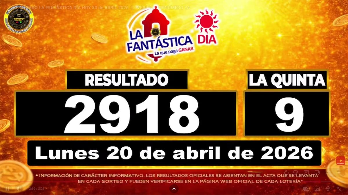 Resultado del sorteo del chance La Fantástica Día del 20 de abril de 2026. // Foto: captura de pantalla