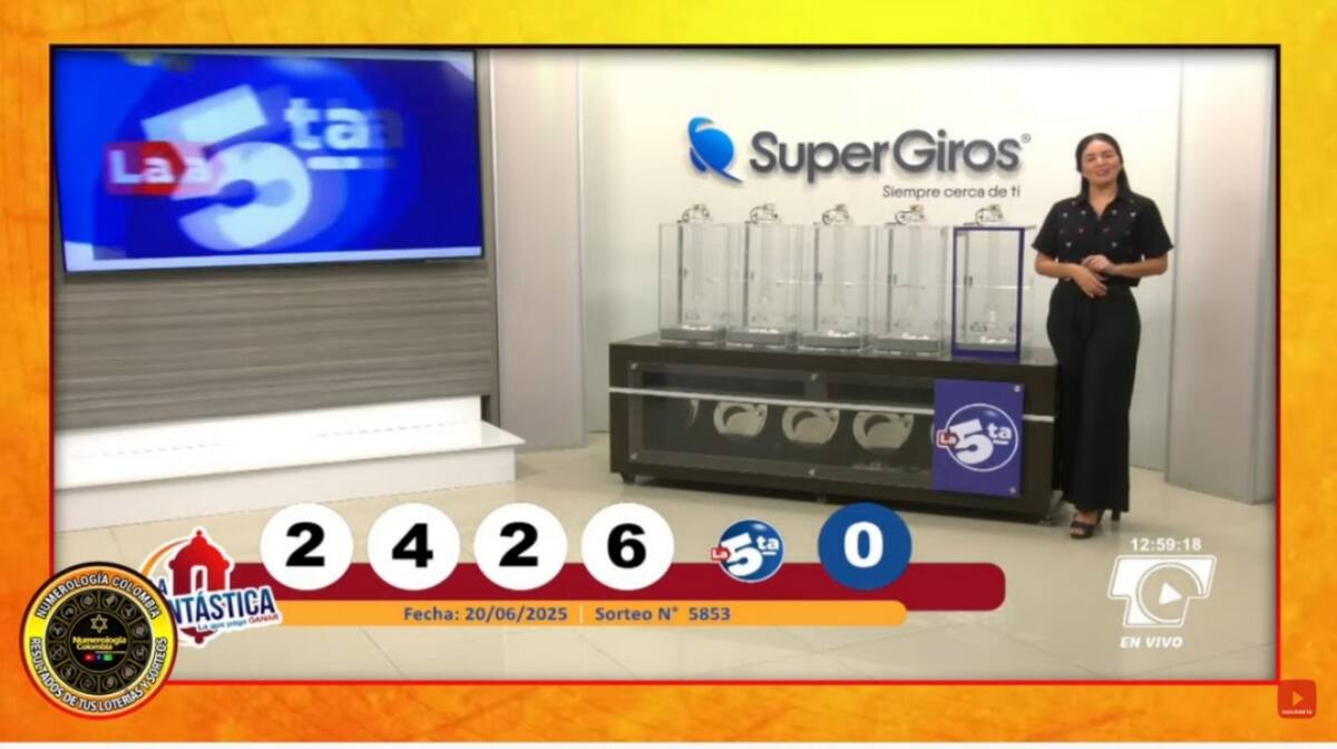 Resultado del sorteo del chance La Fantástica Día del 20 de junio del 2025. // Foto: captura de video