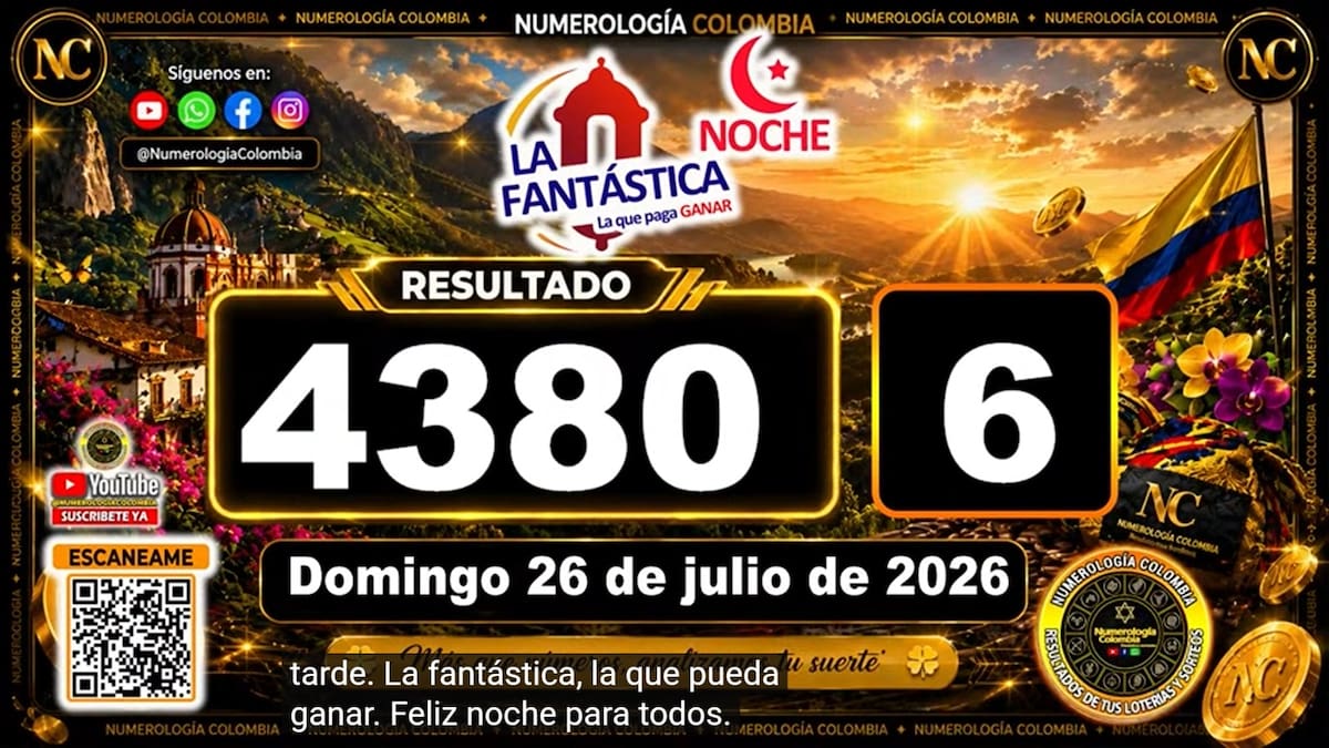 Resultado del sorteo del chance La Fantástica Noche del 27 de julio de 2026. // Foto: captura de pantalla de Youtube @NumerologíaColombia