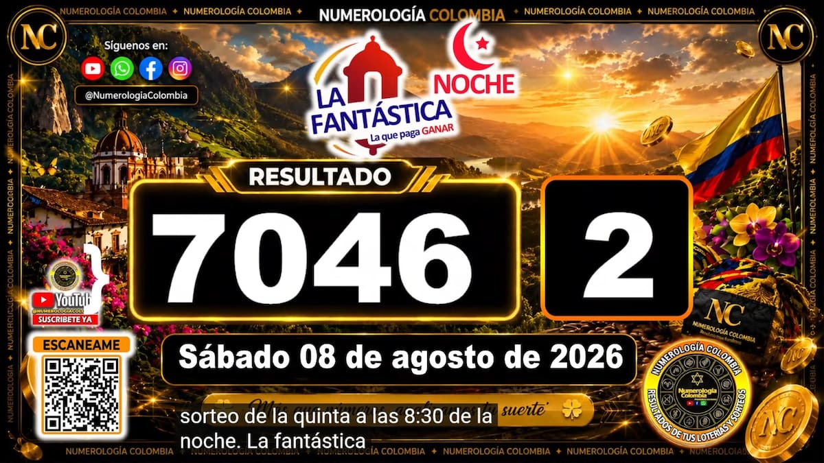 Resultado del sorteo del chance La Fantástica Noche del 8 de agosto de 2026. // Foto: captura de pantalla de Youtube @NumerologíaColombia
