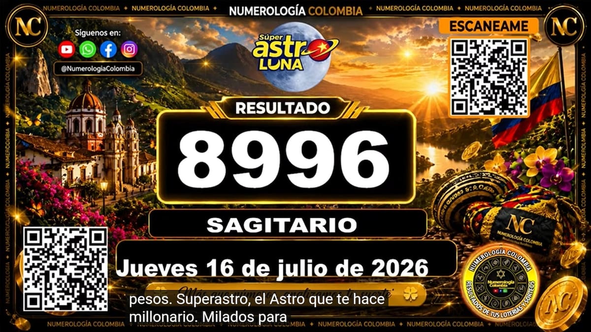 Resultado del sorteo del chance Super Astro Luna de 16 de julio de 2026. // Foto: captura de pantalla de Youtube @NumerologíaColombia