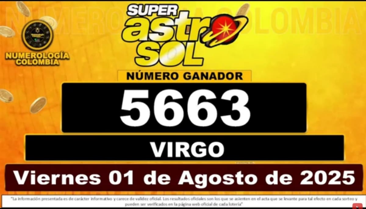 Resultado del sorteo del chance Super Astro Sol del 1 de agosto del 2025. // Foto: captura de pantalla