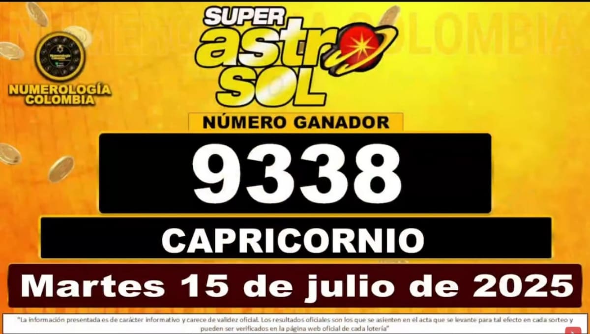 Resultado del sorteo del chance Super Astro Sol del 15 de julio del 2025. // Foto: captura de video