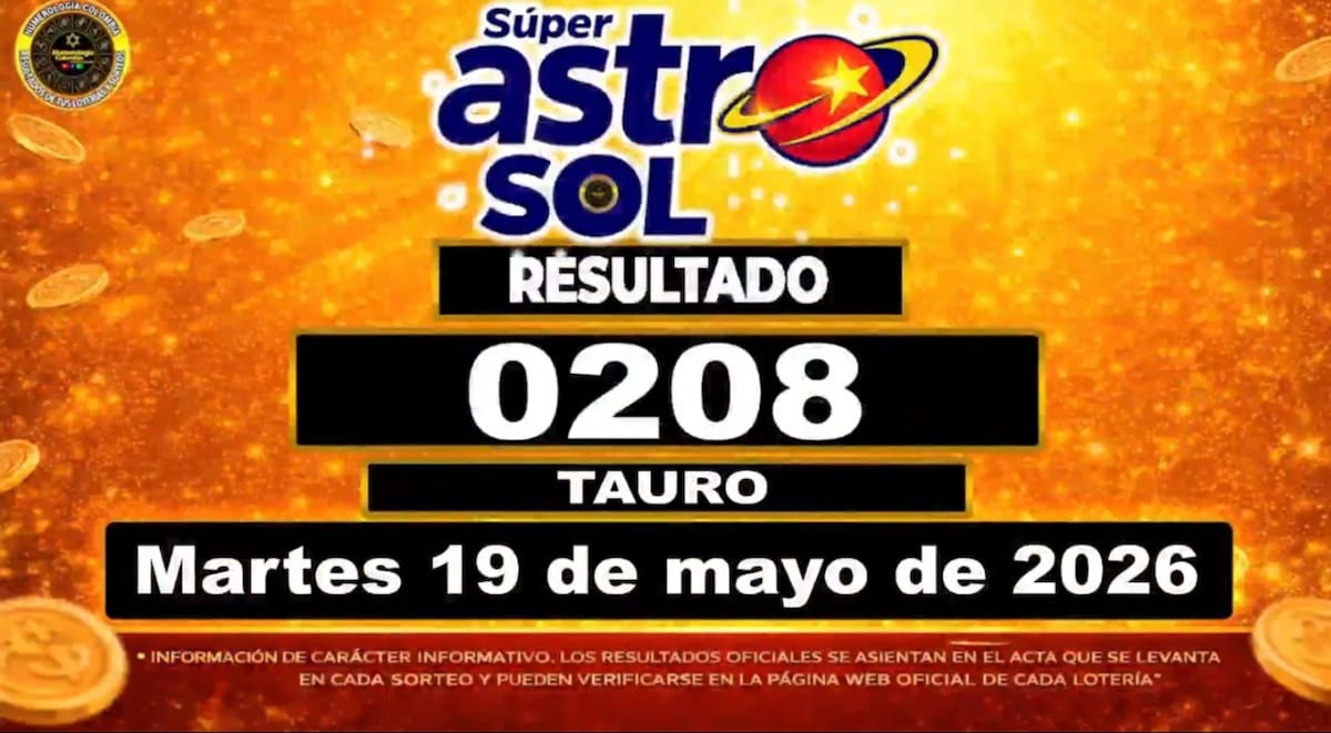 Resultado del sorteo del chance Super Astro Sol del 19 de mayo de 2026. // Foto: captura de pantalla con fines informativos de Youtube: @NumerologíaColombia