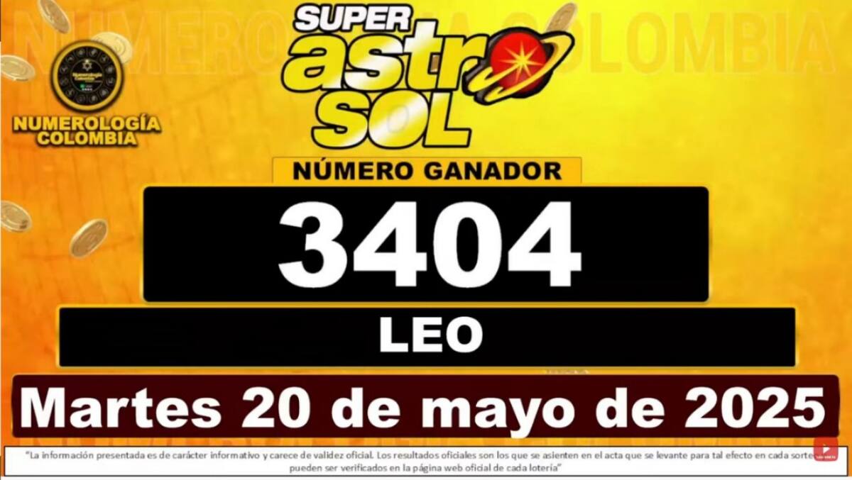 Resultado del sorteo del chance Super Astro Sol del 20 de mayo del 2025. // Foto: captura de pantalla