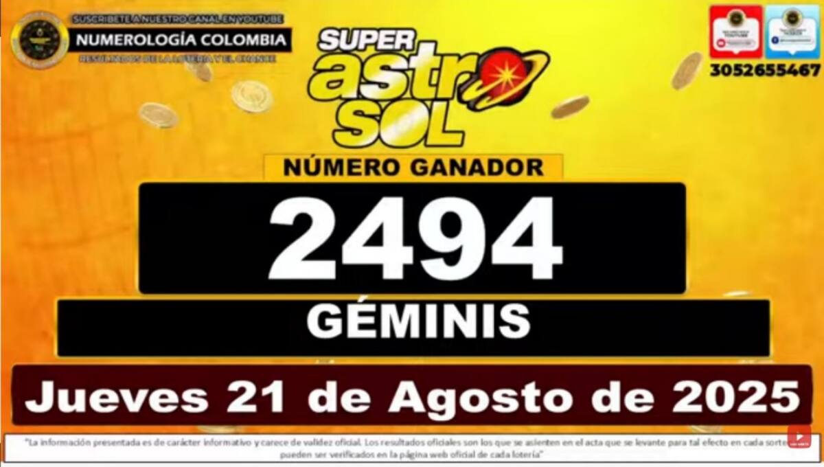 Resultado del sorteo del chance Super Astro Sol del 21 de agosto del 2025. // Foto: captura de pantalla