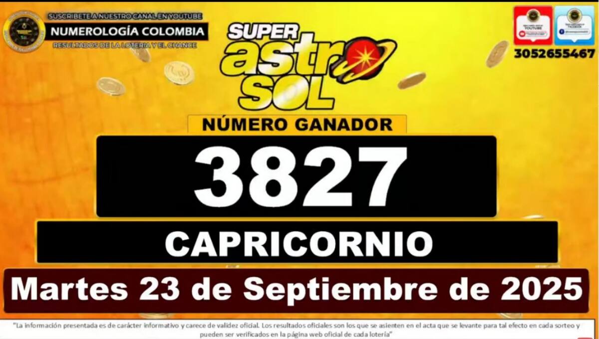 Resultado del sorteo del chance Super Astro Sol del 23 de septiembre de 2025. // Foto: captura de pantalla