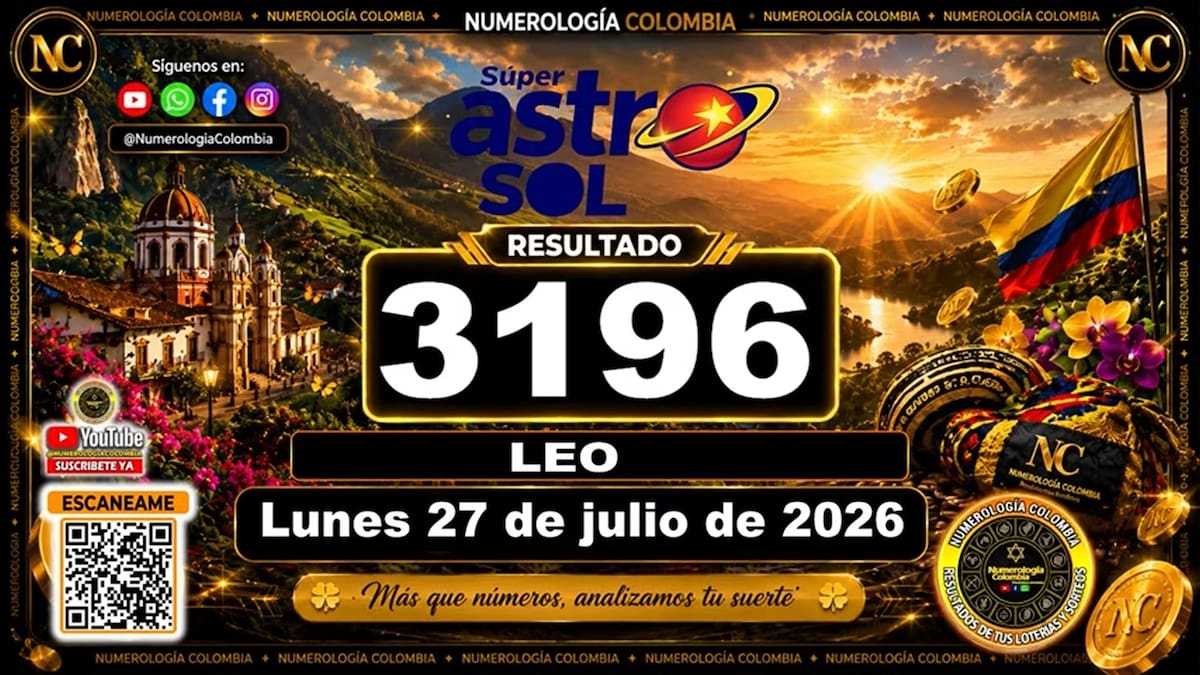 Resultado del sorteo del chance Super Astro Sol del 27 de julio de 2026. // Foto: captura de pantalla de Youtube @NumerologíaColombia